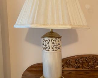 Vintage Lenox Reticulated China and Brass Base with Shade Table Lamp 21" H