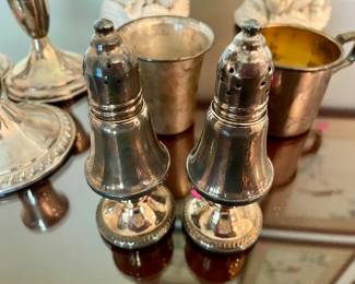 Sterling Silver Weighted Candlesticks and Salt and Peppers