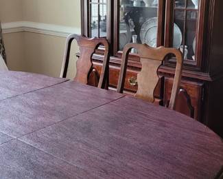 Lenoir House dining table with table pads 79" with the leaf.  Leaf is 18".  Table is 61" without the leaf.