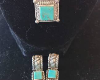 #4 sterling silver stamped .925 Mexico necklace 10" with turquoise, has matching earrings #12