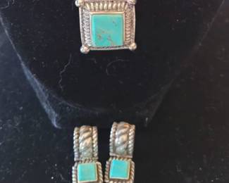 #4 sterling silver stamped .925 Mexico necklace 10" with turquoise, has matching earrings #12
