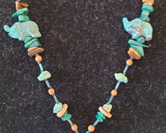 #9 turquoise, tiger eye, malachite, & agate custom made necklace 15'