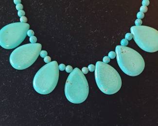 #5 simulated turquoise bib necklace 10" with coordinating bracelet #10