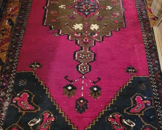 Turkish rug, purchased in Turkey, origin is Yahyali, traditional design, please note poor condition issues, 9'6" x 4'6", located in the Guest Bedroom