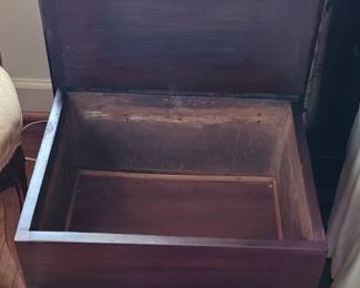 antique leather & wood bedsteps with space for a chamber pot, one of two