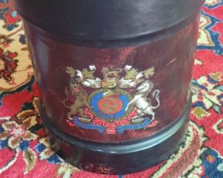 antique leather trash can