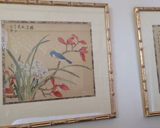 #99 vintage Oriental bird on flower, 18"x19", MBR1 