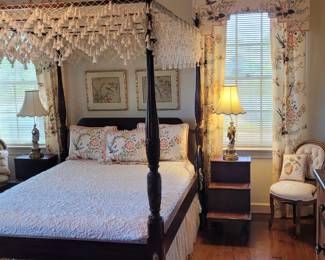 Master bedroom with vintage Queen four poster bed frame, Pennsylvania House