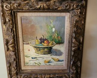Original oil on canvas from the Stiffel Collection, signed L. Reindl, Still Life with Fruit, Formal Living Room