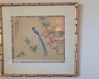 #100 vintage Oriental bird on flower, 18"x19", MBR1 