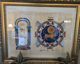 #161 Taurus, Egyptian painting on papyrus