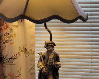 Antique porcelain statue converted to a table lamp, 31" tall