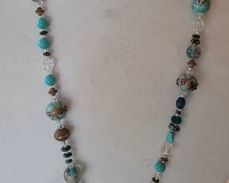 #20 Murano glass, turquoise, crystal custom made necklace 20"