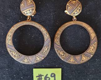 #69 vintage Damascene hoop earrings purchased in Toledo, Spain, early 1960's