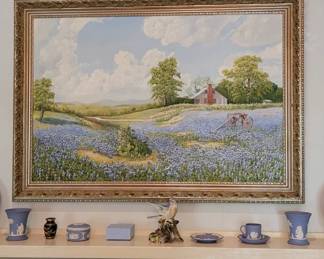 Artwork, Texas Bluebonnets, signed Buford DeWees, 41" x 28", with Wedgwood