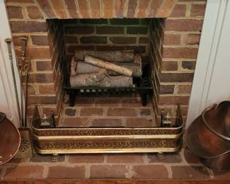 Brass Fireplace Fender and copper Coal Scuttles