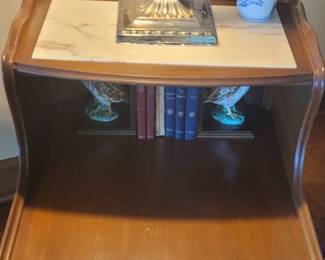 Marble inset tiered side table