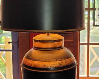 Antique British Tea Cannister with tole painting converted to lamps by the homeowner (circa 1700's)