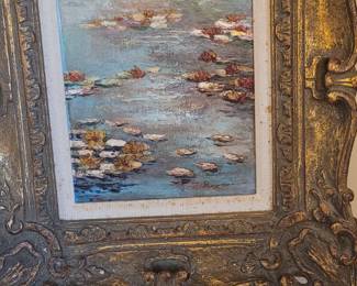Oil on canvas paintings from the Stiffel Collection, purchased in the 1970's and 1980's, signed Rayman, Water Lilies, Formal Living Room