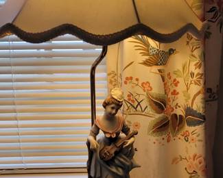 Antique porcelain statue converted to a table lamp, 31" tall