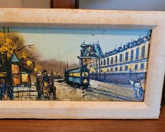 Original oil on canvas from the Stiffel Collection, small City Scene with Streetcar, signed but not able to read