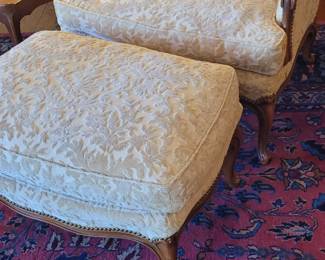 French Provincial style bergere chair with brocade fabric