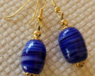 #33 blue glass bead earrings 2"