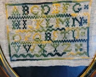 #27 Needlepoint Alphabet Sampler in blues, greens, and yellows