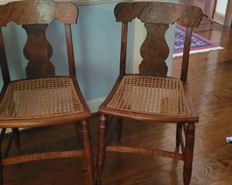 pair of cane seat chairs, four total
