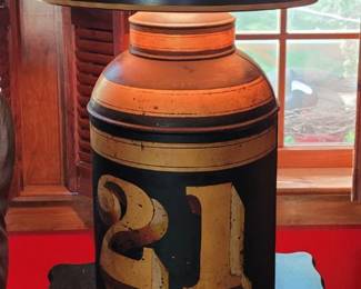 Antique British Tea Cannister with tole painting converted to lamps by the homeowner (circa 1700's)
