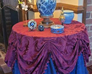 round occasional table with custom table skirt
