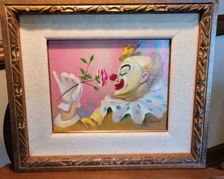 Original oil on canvas from the Stiffel Collection, signed L. Gonjean, Clown with Rose