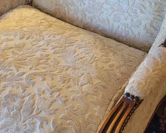 French Provincial style bergere chair with brocade fabric