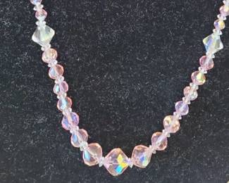 #22 Swarovski crystal pink & clear crystal necklace, 17", beads purchased in Russia in the 1970's