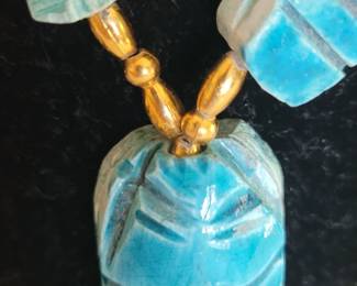 #1 blue turquoise scarab bead necklace 17" purchased in Egypt in the 1970's-early 1980's