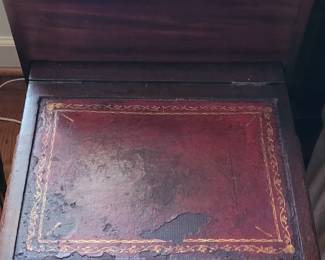 antique leather & wood bedsteps with space for a chamber pot, one of two