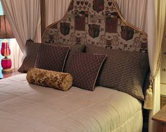 Guest bedroom with English Brass bedframe and upholstered headboard