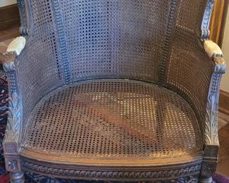 French cane back and seat occasional chair with loose cushions