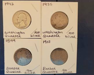 Barber and Washington Quarters, .900 silver