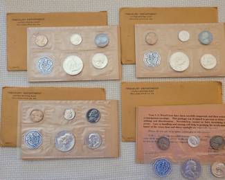1962 US Mint silver Cameo Proof sets, 4 total, with original envelope, paperwork, and sealed cellophane holder