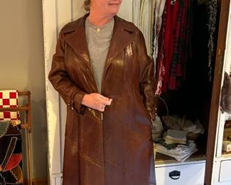 Vintage Leather Trench Coat with Matching Hat