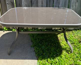 Grey metal and glass table