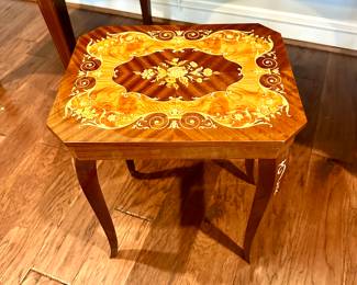 Italian Marquetry Music Box Table/Jewelry Chest