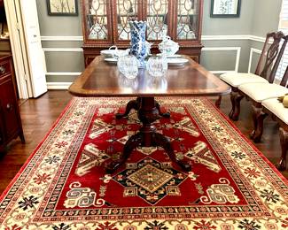 Chippendale Style Dining Room with Double Pedestal Table, 2 Additional Leaves & Pads - Excellent Condition, Persian Rug