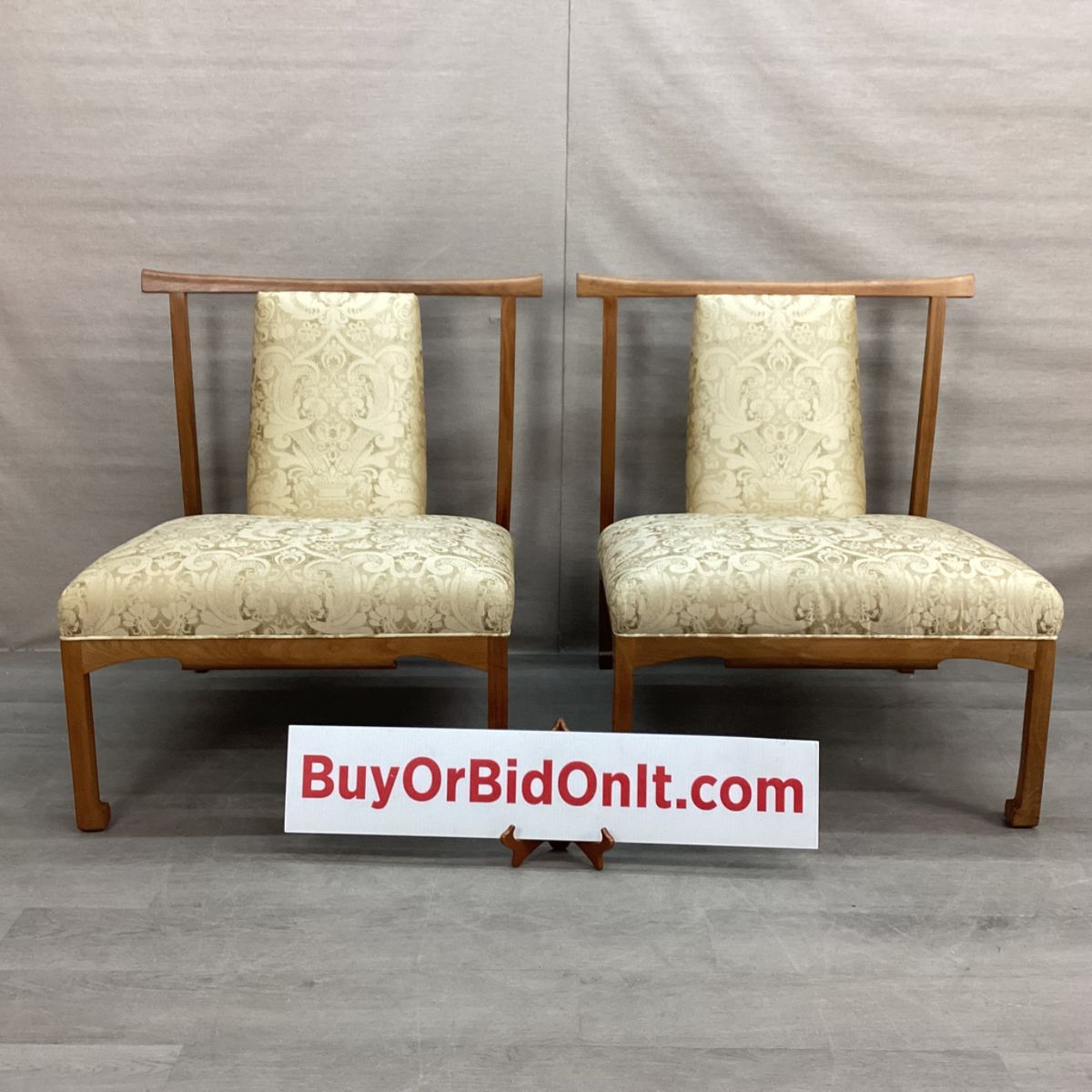 James Mont Armless Lounge Chairs w/Fortuny Silk