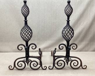 Antique Arts & Crafts Wrought Iron Andirons