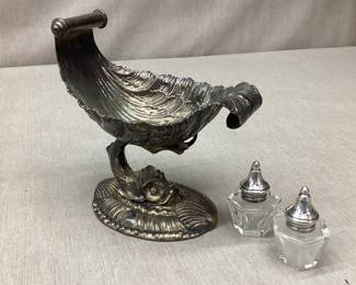 Silver-Plated Incense Boat/Sterling Top Salt & Pepper