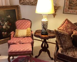 pair of raspberry silk chairs