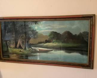 Adirondack pastel and gouache, original frame, c. 1920