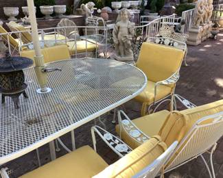 Woodard table and six chairs, vintage